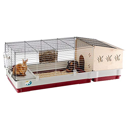 Ferplast Krolik Extra-Large Rabbit Cage w/ Wood Hutch Extension Rabbit Cage Includes All Accessories and Measures 55.9L x 23.62W x 19.68H and Includes ALL Accessories - style: Rabbit Cage w/ Wood Hutch