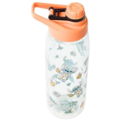 Silver Buffalo Disney Lilo and Stitch Hawaiian Shirt, Water Bottle, 28oz | Lei and Coconut Drink, Tropical Vibes Pattern, Includes Screw-On Lid, 0.83 Liters - color: Lilo and Stitch in Hawaiian Shirt Pattern, size: 28 Ounces