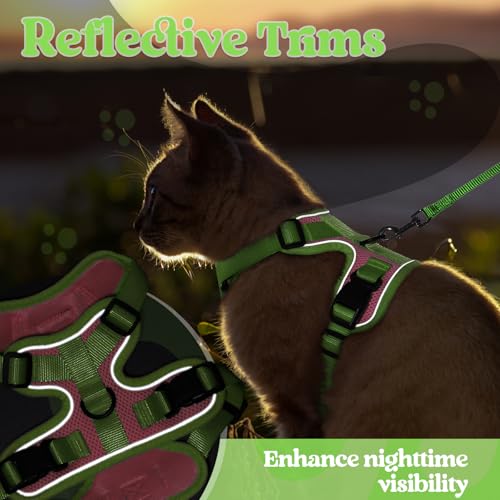 rabbitgoo Cat Harness and Leash Set, Escape Proof, Pink & Light Green | Adjustable Fit, Snap Buckles, Soft Breathable Vest, Secure Clip, Reflective Strips, for Small & Average Cats Walks, Xs - color: Pink & Light Green, size: Xs