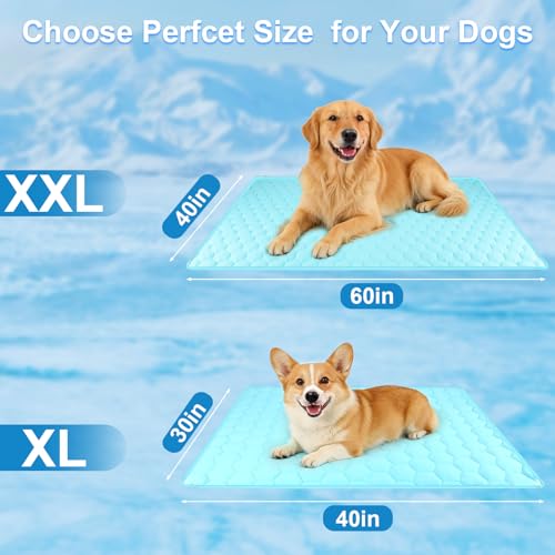 Vivifying Cooling Mat for Dogs, 40" x 30" Waterproof Reversible Dog Cooling Mat with Ice Silk, Thick & Durable Summer Blanket for Sofa, Bed, Crate, Car Seat (Blue) - size: X-Large