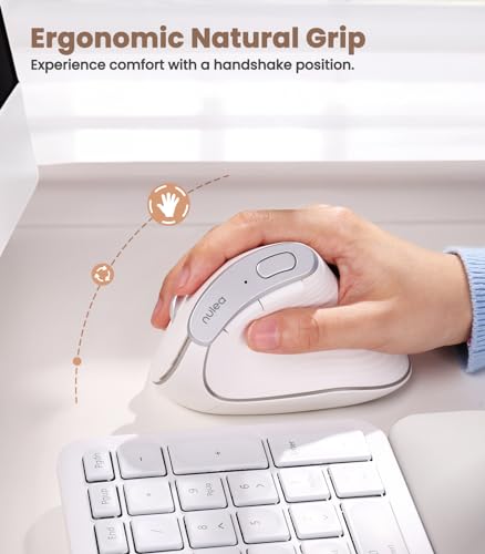 Nulea M510 Vertical Mouse Wireless, Ergonomic Mouse for Comfy Tracking, 3 Adjustable DPI (800-1200-1600), 2.4G Wireless Vertical Mouse with 6 Buttons, Compatible with Windows, Mac OS, Laptop, White - color: White