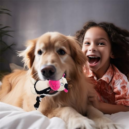 Plush Cow Squeaky Dog Toy,for Aggressive Chewers | Built-In Squeaker,Natural Cotton Rope Legs,Reinforced Texture For Medium Dogs,Small Breed Teething,Machine Washable - color: cow
