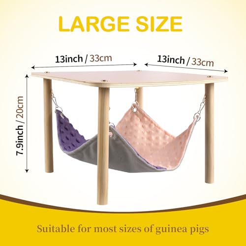 BESNEW Enlarged Guinea Pig Hammock with Wooden Stand,Small Animal Hanging Bed Large Platform for Guinea Pigs Bunny Ferret Hamster Hiding Sleeping 13L x 13W x 11H in - style: Hammock with stand