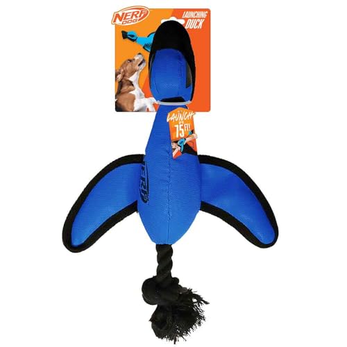 Nerf Dog Large Nylon Launching Duck with Interactive Design, Blue (3473), for All Breed Sizes - color: Blue