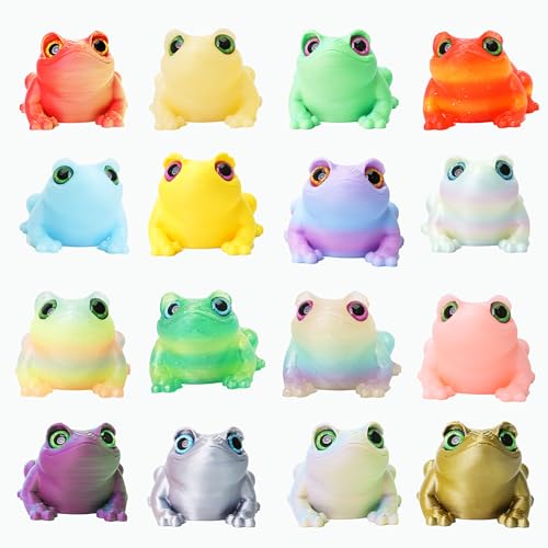 16Pcs Mini 3D Printed Frog Bulk, Articulated Frog Small Animal Figurines, 3D Printed Fidget Toys for Easter Basket Stuffers, Easter Egg Fillers for Kids, Desk Pets for Classroom Prizes