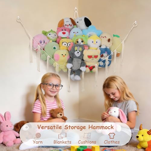 Stuffed Animal Storage Hammock Corner,55 Inch Large No Drill Toy Net,Cream | Handcrafted Natural Cotton Plushie Net,Boho Macrame Toy Hammock,Stuffed Animals Storage Display Organizer,Nursery Room Decor - color: Cream, size: X-Large Simple Style