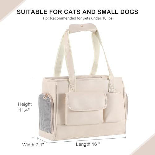 Dog Carrier Purse, Fashion Leather Pet Carrier Bag, Airline Approved Soft Sided Cat Travel Tote Bag with Pockets White - color: White