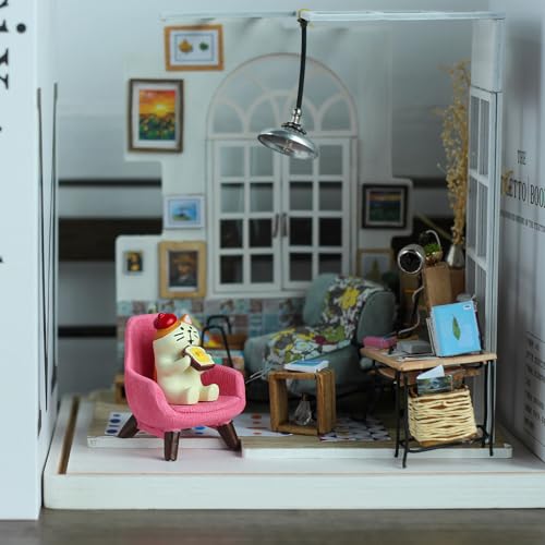 Mevodeata Cute Mini Cat Eating Toast Bread Figurine with Small Sofa Resin Figure for Office Home Decor for Cat Lovers (Pink Sofa) - color: Toast Cat-pink