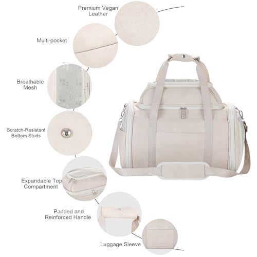 Premium Leather Top Expandable Pet Carrier for Small Dogs & Cats Under 15 lbs, Airline Approved Collapsible Soft-Sided Luxury Travel Bag Beige - color: Beige