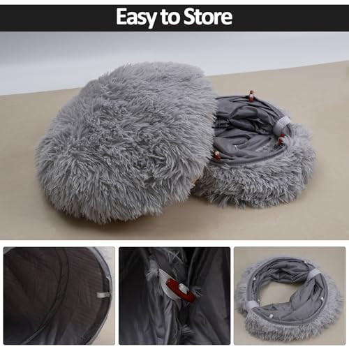 Indoor Cat Tunnel Bed with Central Mat, Under Christmas Tree Soft Fluffy Plush Collapsible Multi-Combinations Cat Donut Bed for Cats, Rabbits, Ferrets, Small Animalls(Gray) - color: Grey