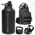 ONETIGRIS 64oz Tactical Insulated Water Bottle with 3 Lids & MOLLE Pouch | 48H Cold & 24H Hot Double Wall, 304 Stainless Steel Wide Mouth, BPA Free Leakproof Silicone Seal, Paracord Handle Easy Carry - color: Camo Black