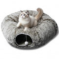 AUOON Plush Cat Tunnel Bed for Indoor Cats, 36" L x 36" W x 11.5" H, Brown | 2 in-1 Interactive Cat Toy, with Hanging Ball Toy, Machine Washable Center Pad, for Kitten Puppy Rabbit Ferret - color: Brown