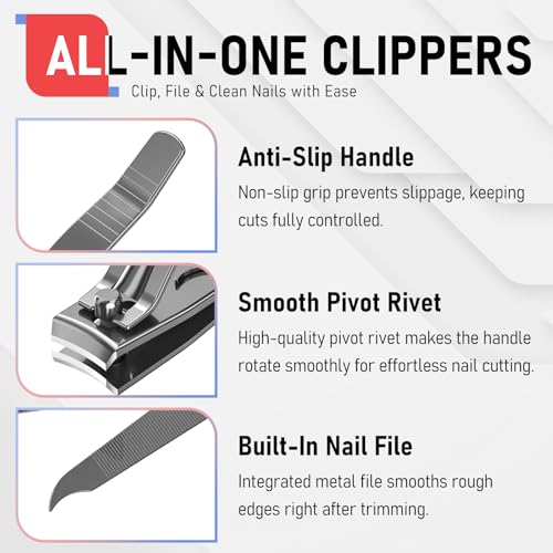 firiKer Nail Clippers with Nail File,Fingernail Clipper,Toe Nail Clippers | Nail Clipper Set ( Gray), Large for Toenails,Small for Fingernails, Used Separately, Ideal Gift for Men and Women - color: Gray