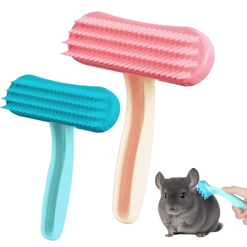 2 Pack Bunny and Chinchilla Grooming Brush – Soft Silicone De-Shedding Bath & Massage Comb for Rabbits, Guinea Pigs, Small Pets, Cats, Dogs, Kittens & Puppies