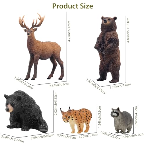 Toymany 12PCS North American Forest Animal Figurines, Realistic Jungle Zoo Animal Set Includes Moose,Cougar,Wolf,Bear,Eagle,Deer Educational Toy Cake Toppers Christmas Birthday Gift for Toddlers - style: North American Animals