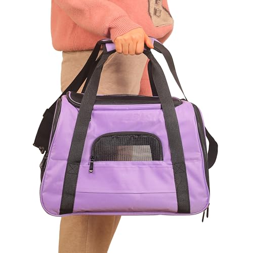 Purple Soft-Sided Cat Carrier, Airline Approved Cat and Dog Carrier Travel Bag with Mesh Windows, Cat Carrying Case Up to 15 Lbs (Purple, Small) - color: Purple