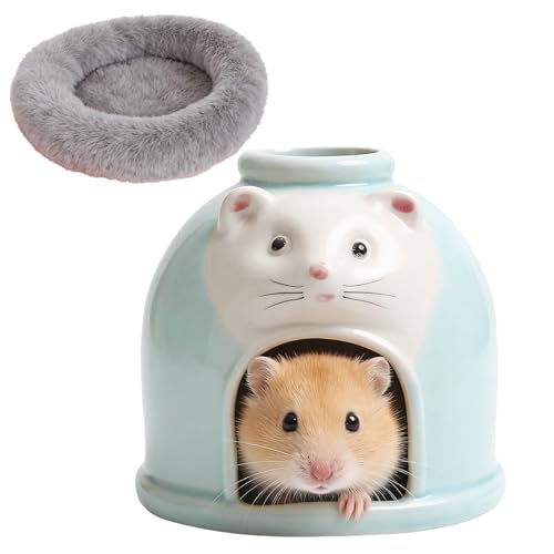 Ceramic Hamster Hideout Syrian Hamster House and Habitat Gerbil Hideaway Cooling Cave for Rat Mice Cage Decor Accessories (Blue) - color: Blue