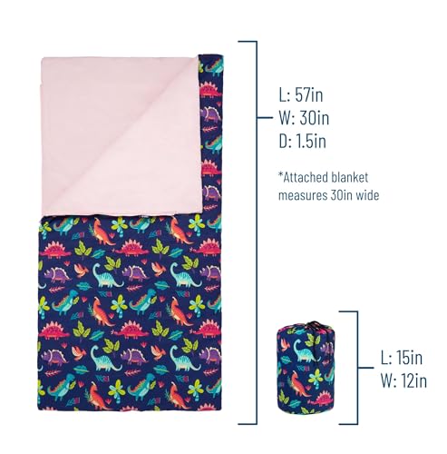 Wildkin Kids Sleeping Bag – Roll-Up Design with Storage Bag for School, Travel & Camping - Dino Pals - color: Dino Pals