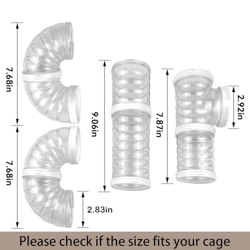 8 PCS Hamster Tunnel Kit,Transparent Curved Pet Cage Tube Set Dwarf Hamster Accessories DIY Toy Connection External Pipe for Mice Rat(White) - color: 【White】