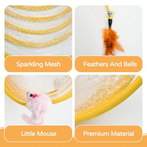 Andiker Cat Tunnel Toy, 10inch Collapsible Metal Cat Spring Toy with Nylon Mesh, Feather, Mouse, and Bell, Interactive Cat Toys for Indoor Cats to Scratch, Puzzle, Relax and Kill Time (Mouse) - color: Mouse