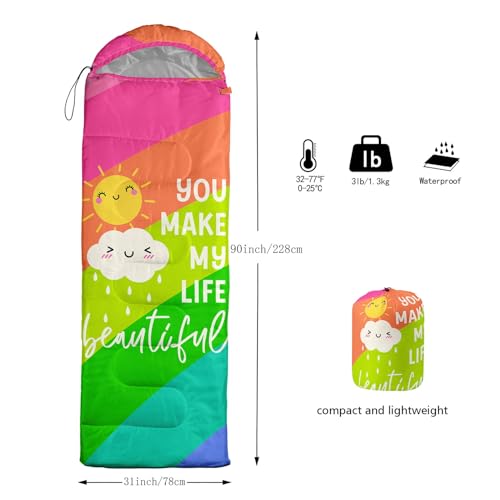 Kids Sleeping Bag for Boys Girls,3D Basketball Print-Lightweight Warm Portable Outdoor Indoor-Waterproof Cold Weather Resistant Sleeping Bag for Camping Hiking - color: rainbow