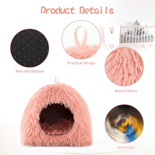 YUEPET Guinea Pig Bed, Warm Rabbit Bed, Bunny Hideout, Pink Plush Cave | Cozy Rabbit Hideout, Long-Plush Fabric, Removable Washable Cushion, 2-in-1 Cave & Sofa Bed, Pink, Semi-Closed Design - color: Pink