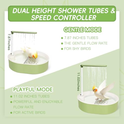 Parakeet Bird Bath - Parrot Shower for Budgie Cockatiel Lovebird and Conure | Stainless Perch, Adjustable Water Flow Fountain, Automatic, Large Parrot Shower, Indoor