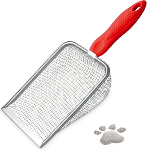 Cat Litter Scoop,Sturdy Litter Cleaner Corner Shovel,Stainless Steel Mesh Litter Shovel,Easy to Clean Reptile Terrarium Sand Waste,Beach Shovel(Red) - color: Red