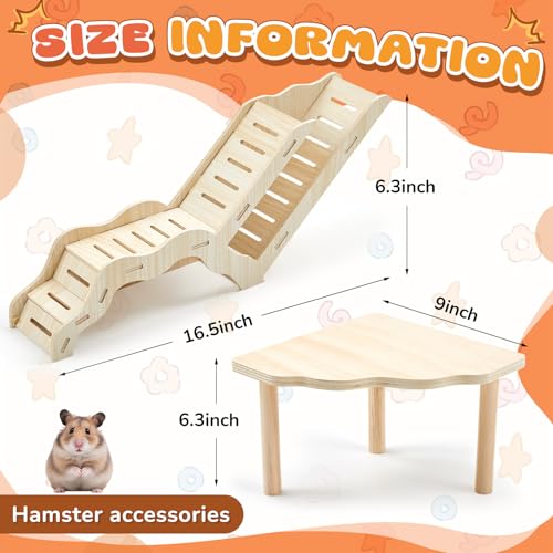 2 Pcs Wooden Hamster Platform with Ladder & Tunnel for Gerbils, Rats, Mice, Syrian Hamsters Burrowing Climbing, Hamster Cage Accessories, Habitat Enrichment Decor(Wooden Ladder Burrow) - style: Wooden Ladder Burrow