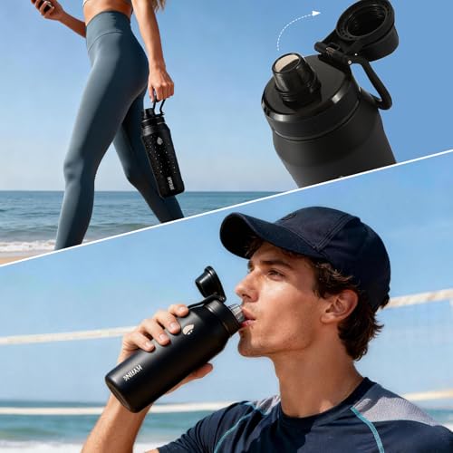24oz Insulated Water Bottle, Wide Mouth Spout Lid, BPA-Free | Tritan spout lid, BPA free, 18/8 stainless steel body, Cold 24H, hot 12H, Wide mouth fits ice, Fit car cup holder，Black - color: black out
