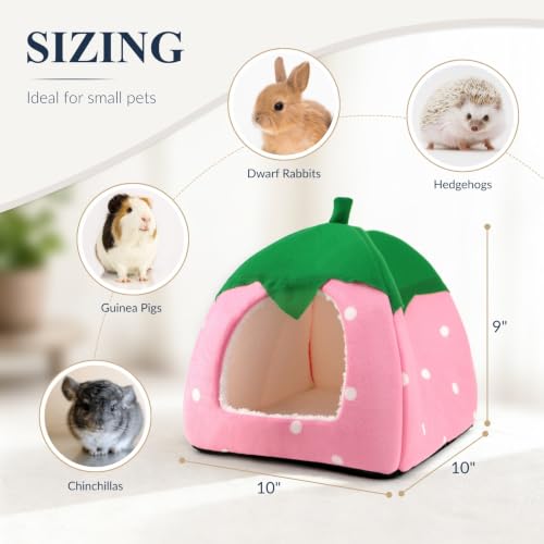 Guinea Pig Hideout, 2 Pack Dwarf Rabbit House Bed | Cozy Hide-Out for Hedgehog Chinchilla Ferret & Other Small Animals, Cage Accessories - color: Red & Pink