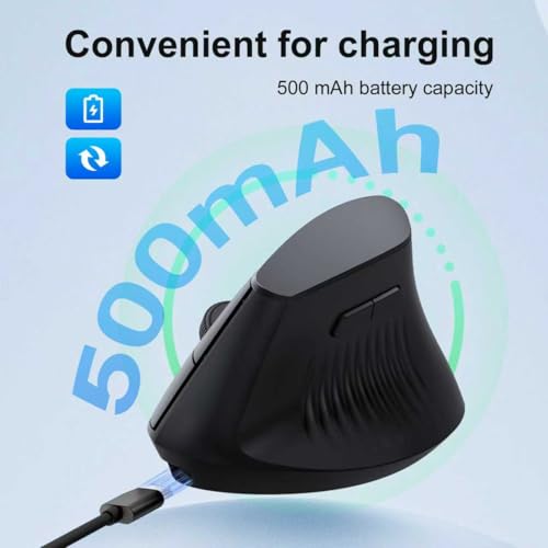 Ergonomic Bluetooth Mouse, Wireless Rechargeable Vertical Mouse for Carpal Tunnel with USBC & BT 5.0/3.0 & 2.4G Connect, Silent, Easy to use, 6 Buttons for Laptop PC MacBook Desktop Computer - color: Black