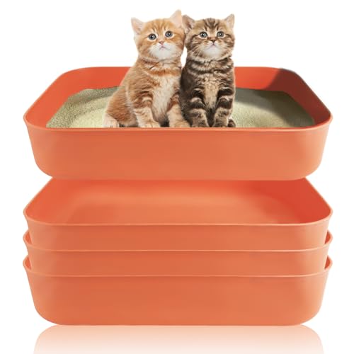 Small Litter Box, Plastic Kitten Litter Box, 13.9 x 9.8 x 3 Inch Open Litter Box for Small Pet, Easy to Clean (Orange 4PCS) - color: Orange 4PCS