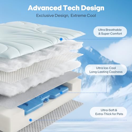 Dog Cooling Mat 5.0 Version Built-in Ice Pack, Long-Lasting Cool | 6–8h Cooling, Ultra Thick Soft Vine Pattern Pet Cooling Mat, Washable Foldable Large Cooling Pad for Indoor, 30" x 20" - color: Baby Blue, size: Medium