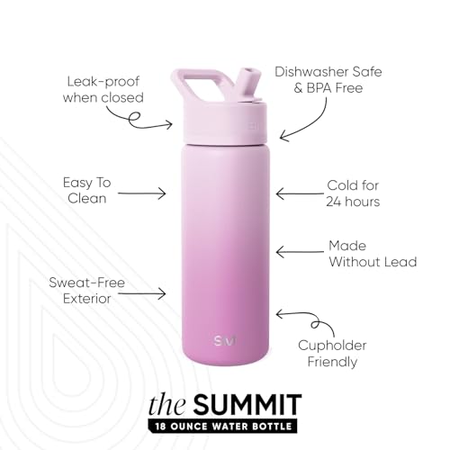 Simple Modern Insulated Water Bottle with Straw | 18oz | Ombré | Summit Stainless Steel Water Bottles, Metal Cup | Leak Proof for School, Gym, Travel, Sports | Violet Dreams - color: Ombre: Violet Dreams, style: 18oz