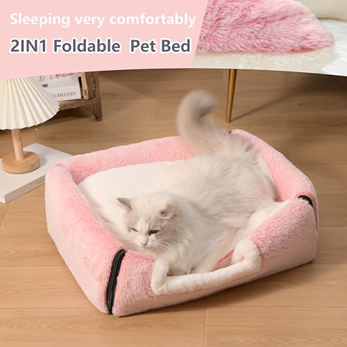 cat Bed cave-cat beds for Indoor Cats,Soft and Comfortable Cute cat Bed，cat House,with Removable Washable Cushioned Pillow,Enclosed pet Bed,Kitty pet hut、Hideaway,Small Large Dog Tent (Pink) - color: Pink, size: M:(17.7"×14.9"×14.9")