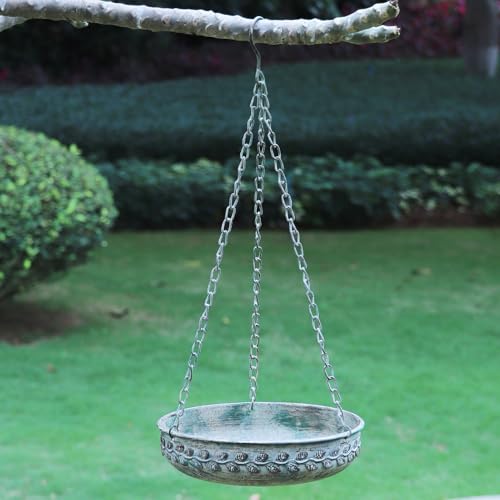 Hanging Bird Bath Hanging Bird Feeder - Metal BirdBath Bowl Birdfeeder Tray for Garden Backyard Patio and Deck-Retro Green - color: green