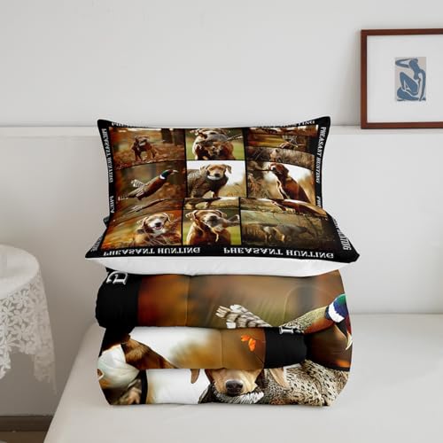 Erosebridal Pheasant Hunting Comforter Set King Size Duck Hunting Bedding Set Boho Farmhouse Wild Animals Down Comforter Woodland Fall Leaves Bedroom Decor Duvet Set for Kids Boys Girls Teens - color: Multi 07, size: King