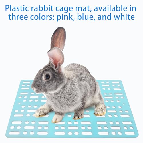 6 Pack Pet Cage Mats 13.3"x9.8" Plastic Leak-Proof Floor Pads with Buckle (Blue/Pink/White) for Rabbits, Guinea Pigs Small Animals