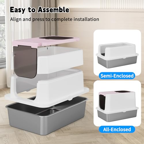 RIZZARI Enclosed Cat Litter Box with Scoop, Large Covered Litter Box | Helps Reduce Litter Tracking,Enclosed Privacy Space,Easy Top-Access Cleaning,Large Interior Capacity,Includes Litter Scoop - color: Pink