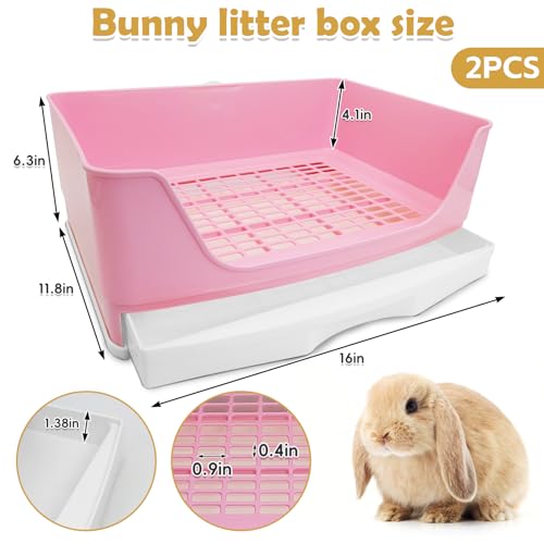 kathson 2PCS Large Rabbit Litter Box Trainer, Potty Corner Toilet with Drawer Bigger Pet Pan for Adult Hamster, Guinea Pig, Ferret, Galesaur, Bunny and Other Animals (Pink,Brown) - size: 2PCS, Brown，Pink
