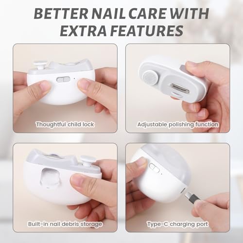 3 in 1 Electric Nail Clipper for Seniors, Baby Nail Trimmer Electric Automatic Trimmer, Safe Electric Toenail Clippers Nail File Tools for Adult, Manicure Kit Grinder with Polishing(White) - size: White