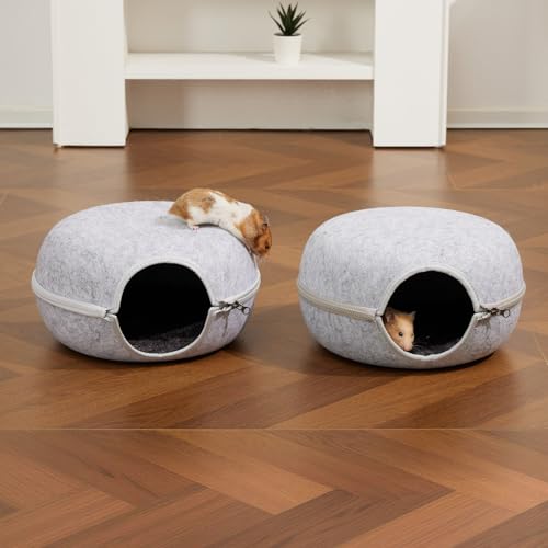 Guinea Pig Hideout 2 Pack, Double Function Guinea Pig Bed with 3 Soft Cushions, Small Animal Cage Accessories for Guinea Pigs, Hamsters, Hedgehogs, and Ferrets (Light Grey & Light Grey) - color: Light Grey & Light Grey