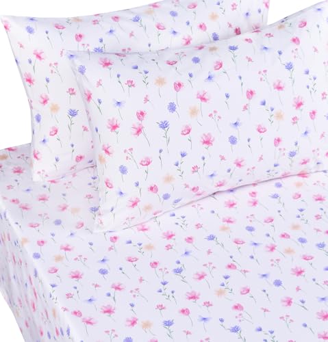 Scientific Sleep Flowers Dancing in The Wind Pink Boys Girls 100% Cotton 3 Pcs Twin Bed Sheet Set Kids Toddler Teen, Flat Sheet & Fitted Sheet & Pillowcase Kids Bedding Set (Flowers, Twin) - color: Flowers, size: Twin