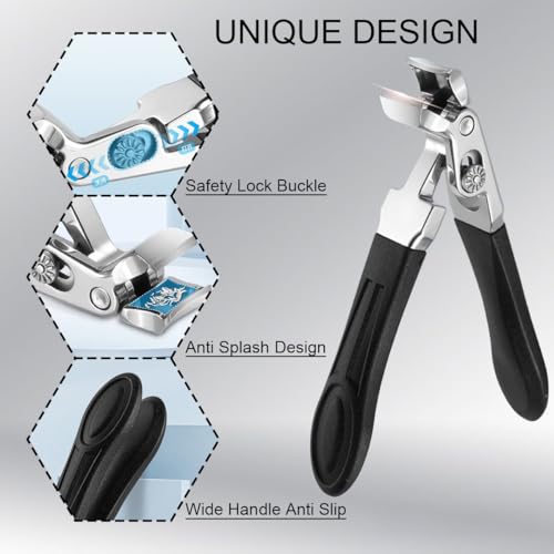 Nail Clippers for Seniors, Wide Jaw Fingernail & Toenail Clippers | Angled Head Toenail Clippers for Thick Nail, Professional German Nail Clippers for Men, Women & Pregnant - color: Black 2