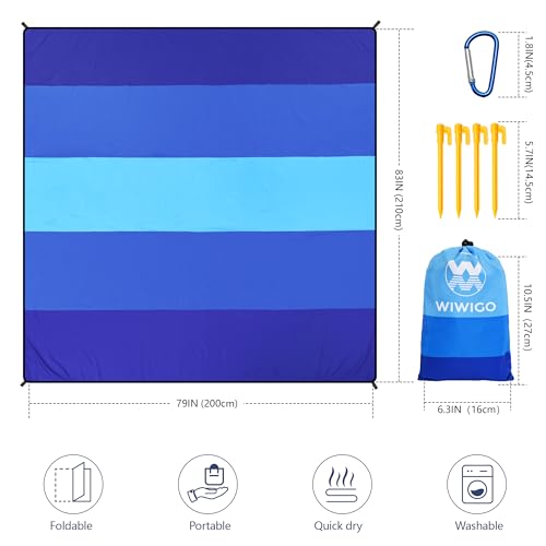 WIWIGO Beach Blanket Mat Waterproof Sandproof for 2-8 Adults Quick Drying | Extra Large, For 2-8 Adults,Windproof, Outdoor Picnic Mat, Beach Accessories Must Have,Gifts, for Travel, Camping, Hiking - color: Blue, size: 120" X 108"（1-8person）
