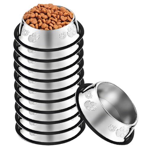 10 Pcs Stainless Steel Dog Bowl Pet Feeding Bowl with Rubber Base Non-Slip Pet Dishes Metal Dog Bowls Pet Food and Water Bowls for Small Medium Animals Kitten Rabbit (18.6 oz) - size: 18.6 oz