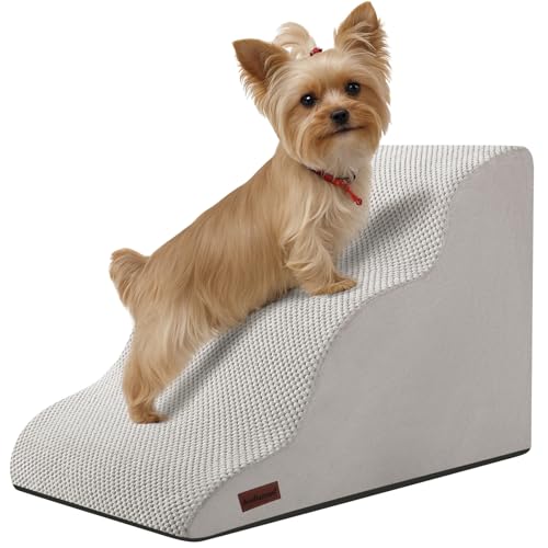 Aodisman Dog Stairs for Small Dogs,3 Step Dog Ramp for Couch,Non-Slip Steps | Pet stairs help small dogs,old cats,and puppies reach couches and chairs easily,durable indoor dog steps,15.4" H,Light Grey - color: Light grey