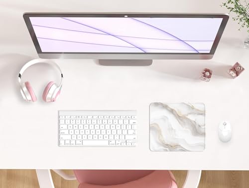 Mouse Pad with Stitched Edge, Multiple Patterns Computer Mouse Pads with Non-Slip Rubber Base, Washable Cloth Mousepad, for Gaming, Laptop, PC (Ivory Marble) - color: 30Ivory Marble