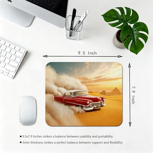 Classic Red Car Golden Desert Mouse Pad, Dusty Cruise Sunset Scene Desk Mat | 9.5"x 7.9", Egyptian Pyramids View Nature Landscape, Cute Smooth & Anti-Slip Mousepad - color: Colorful Design Wknoon-Art 29